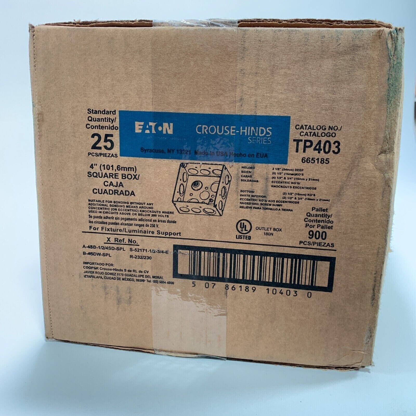 25 Pack Square Electrical Box - Eaton Crouse-Hinds TP403 4"