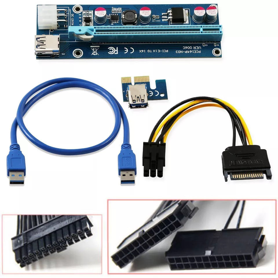 USB 3.0 PCI-E Express 1x To 16x Extender Riser Card Lot Adapter Power 24pin ATX